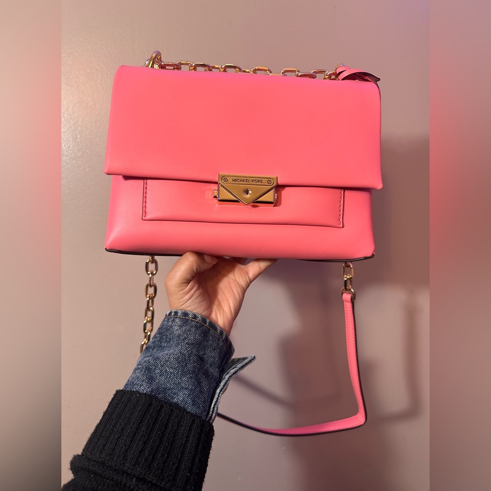 Michael Kors Pink Leather Shoulder Bag with Gold Chain